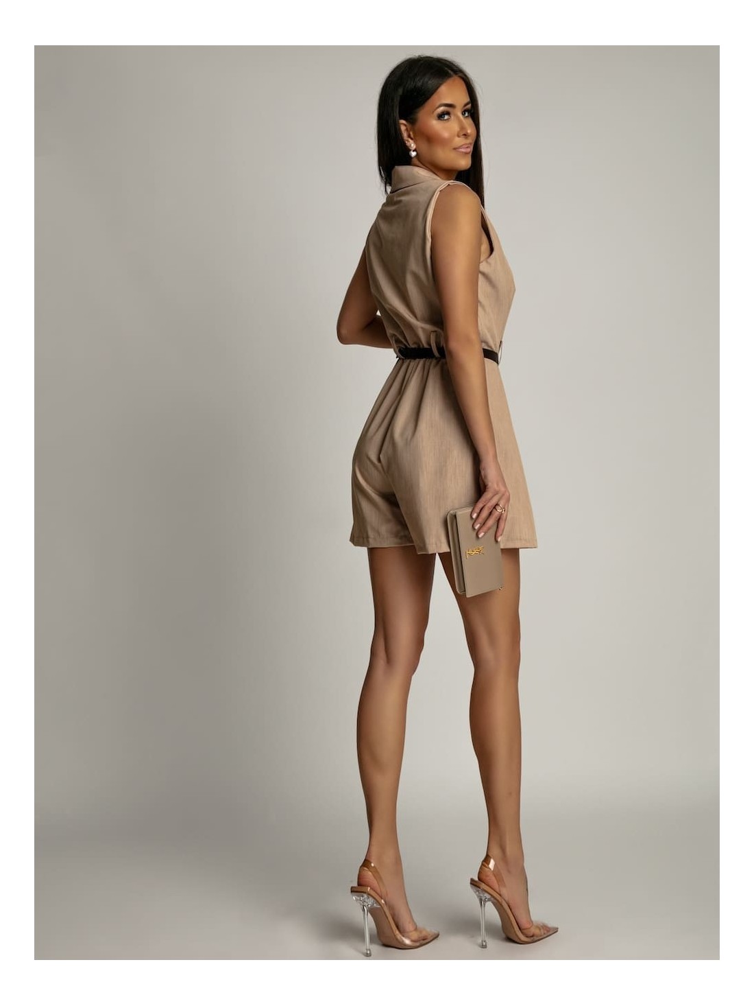 Elegant camel short-legged jumpsuit AZRHP6997